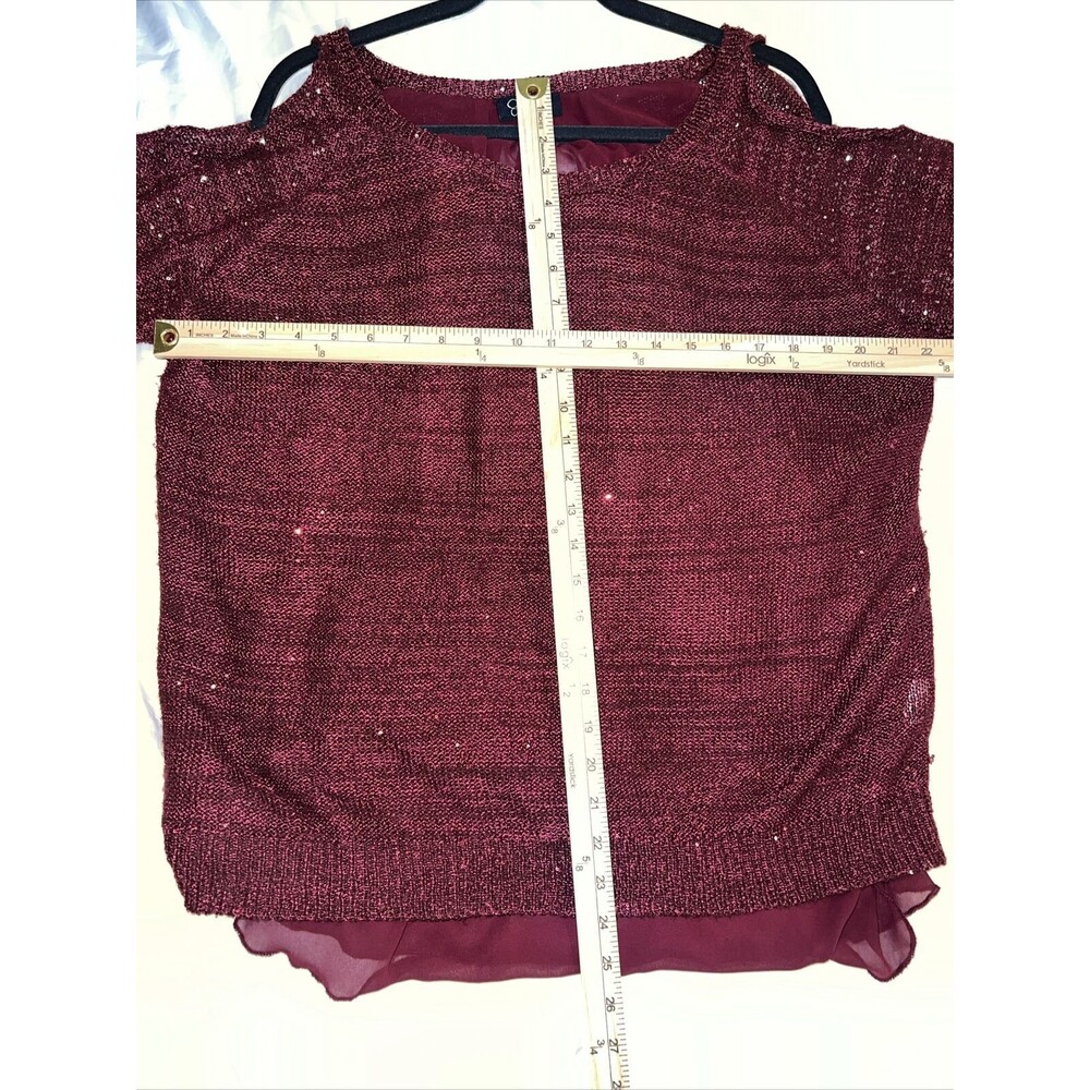 Jessica Simpson Burgundy Sparkle Lined Knit Sweater Tearose Layered Cutout XL - Picture 12 of 13